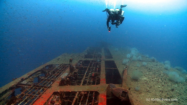 wreck diver on san juan wreck, cebu, philippines